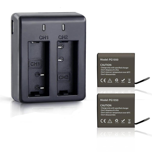 Dual Charger Dock with 2pcs 1050mAh Batteries for 4K Action Camera