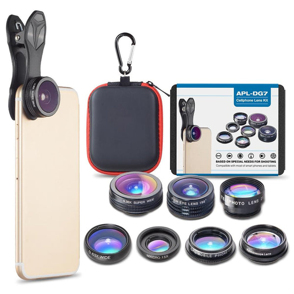APEXEL APL-DG7 7 in 1 Cell Phone Camera Lens Kit Universal Clip