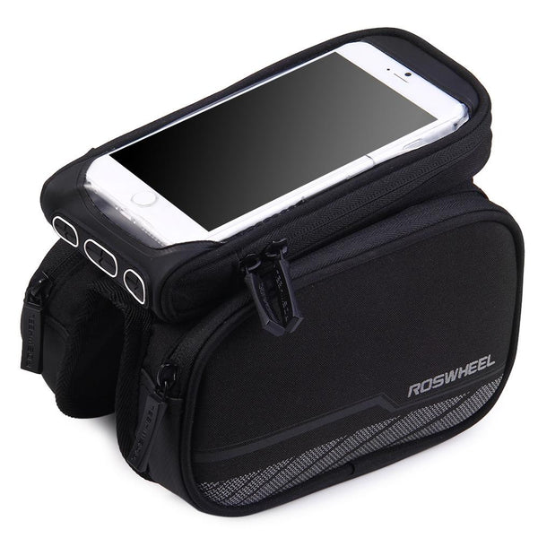 ROSWHEEL 5.5 inch Touch Screen Bicycle Front Tube Phone Bag Holder Double Pouch