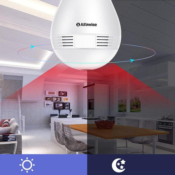 Alfawise JD - T8610 - Q2 360 Degree Wireless WiFi IP Camera LED Bulb Cam Home Security System